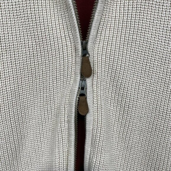 Orvis Signature Beige Knit Zip Sweater Vest W/Tan Patches Hunting Men's “L” - Picture 10 of 11